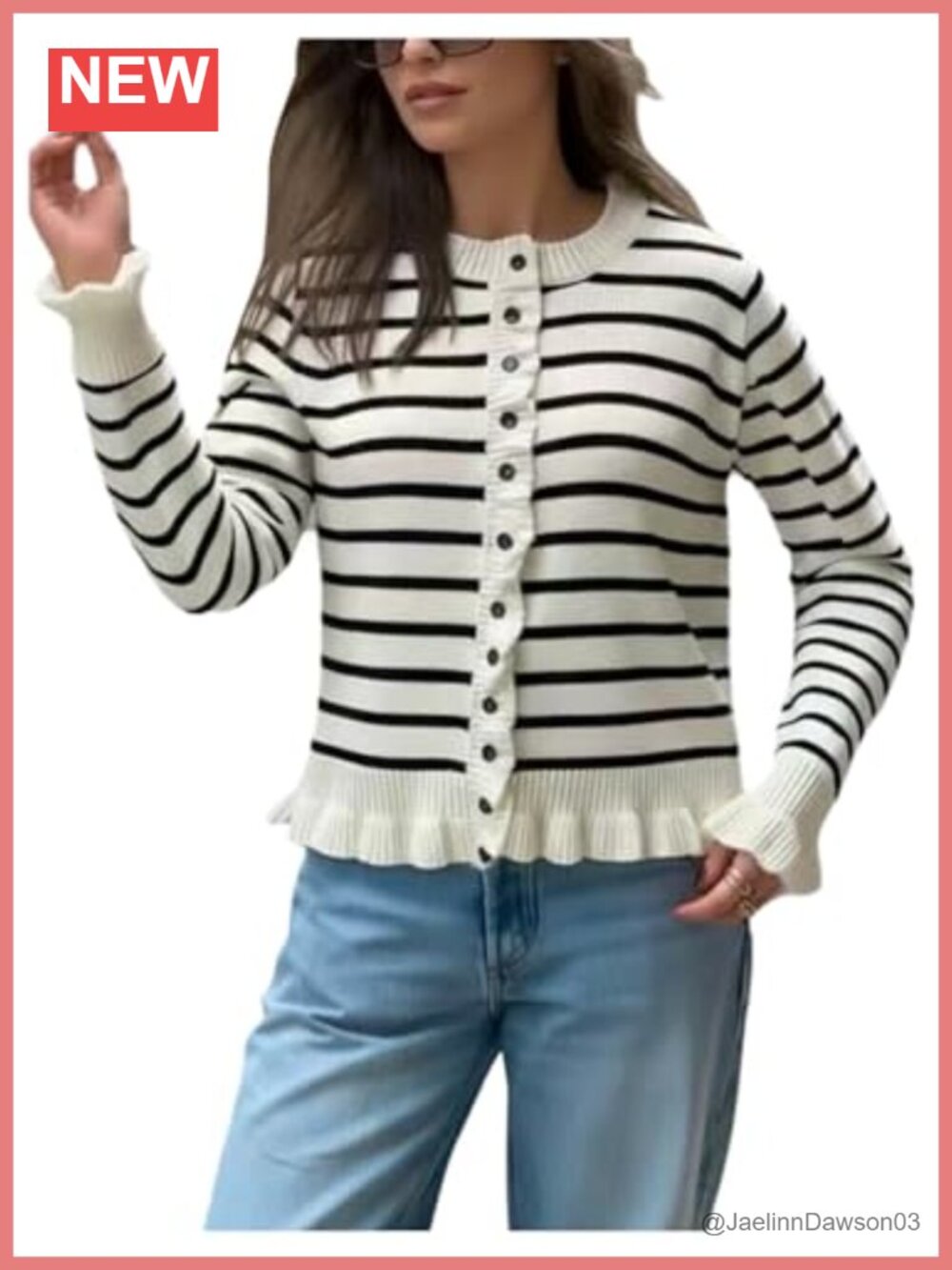 SOLY HUX Women's Striped Button Up Cardigan Sweater Long Sleeve